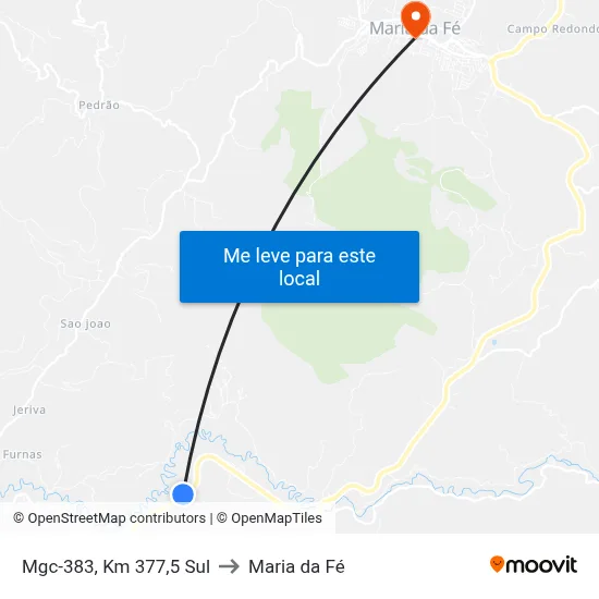 Mgc-383, Km 377,5 Sul to Maria da Fé map