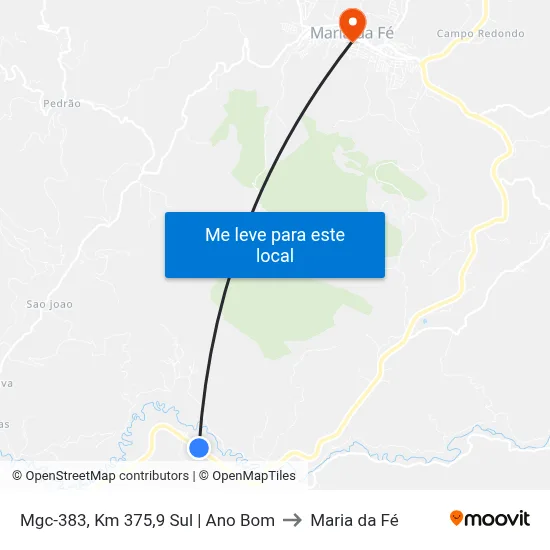 Mgc-383, Km 375,9 Sul | Ano Bom to Maria da Fé map