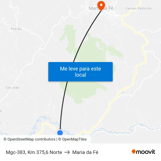Mgc-383, Km 375,6 Norte to Maria da Fé map