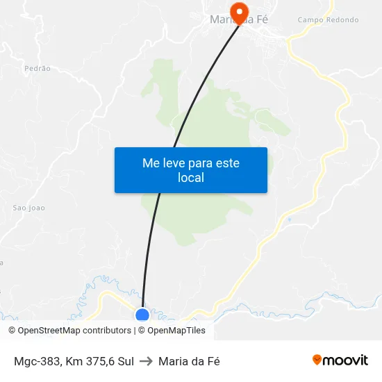 Mgc-383, Km 375,6 Sul to Maria da Fé map