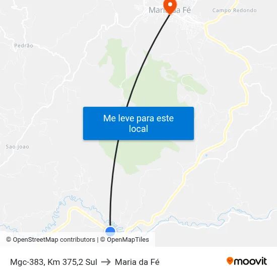 Mgc-383, Km 375,2 Sul to Maria da Fé map