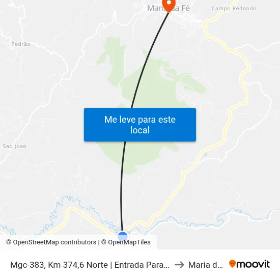Mgc-383, Km 374,6 Norte | Entrada Para Rio Manso to Maria da Fé map