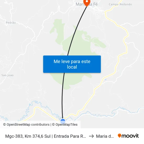 Mgc-383, Km 374,6 Sul | Entrada Para Rio Manso to Maria da Fé map