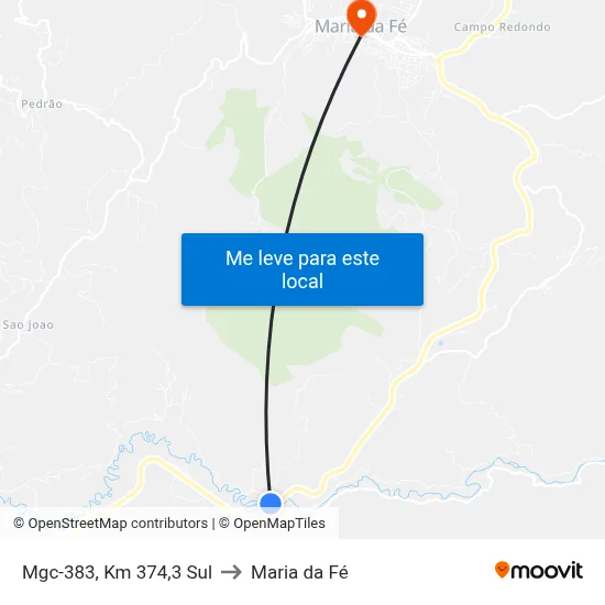 Mgc-383, Km 374,3 Sul to Maria da Fé map