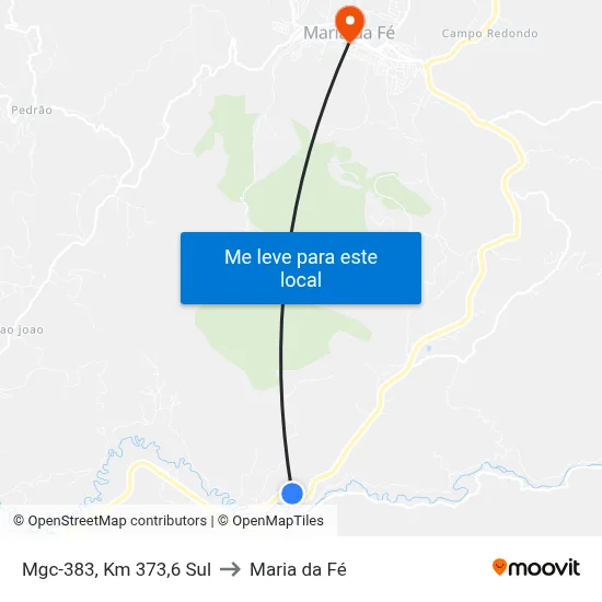 Mgc-383, Km 373,6 Sul to Maria da Fé map