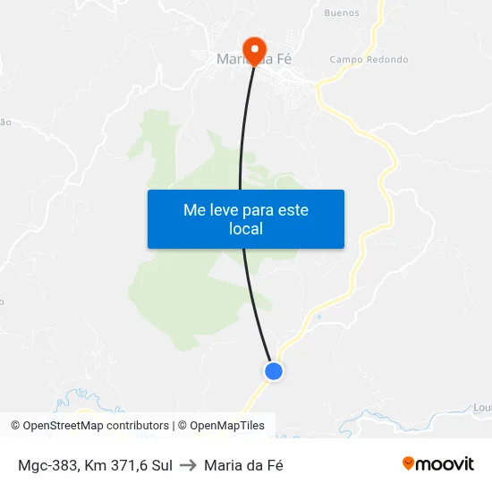 Mgc-383, Km 371,6 Sul to Maria da Fé map