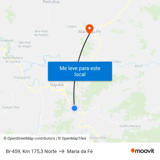 Br-459, Km 175,3 Norte to Maria da Fé map