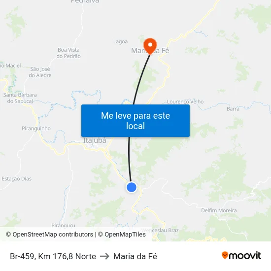 Br-459, Km 176,8 Norte to Maria da Fé map