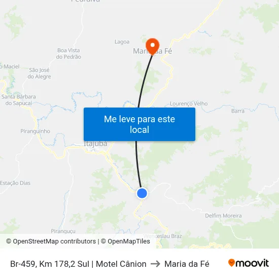Br-459, Km 178,2 Sul | Motel Cânion to Maria da Fé map