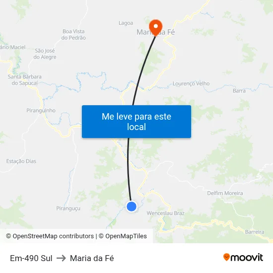 Em-490 Sul to Maria da Fé map