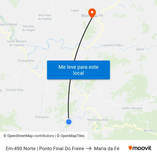 Em-490 Norte | Ponto Final Do Freire to Maria da Fé map