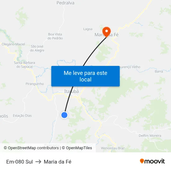 Em-080 Sul to Maria da Fé map