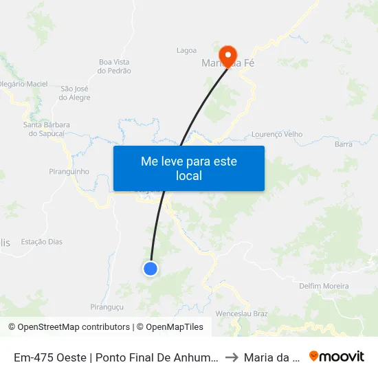 Em-475 Oeste | Ponto Final De Anhumas to Maria da Fé map