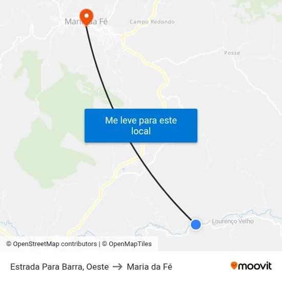 Estrada Para Barra, Oeste to Maria da Fé map