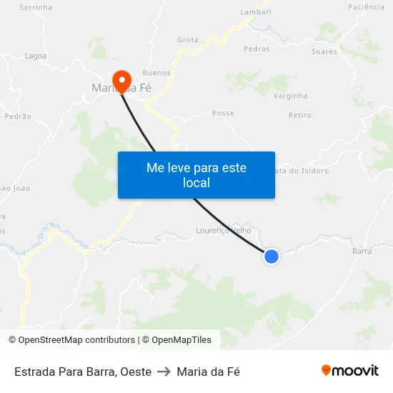 Estrada Para Barra, Oeste to Maria da Fé map