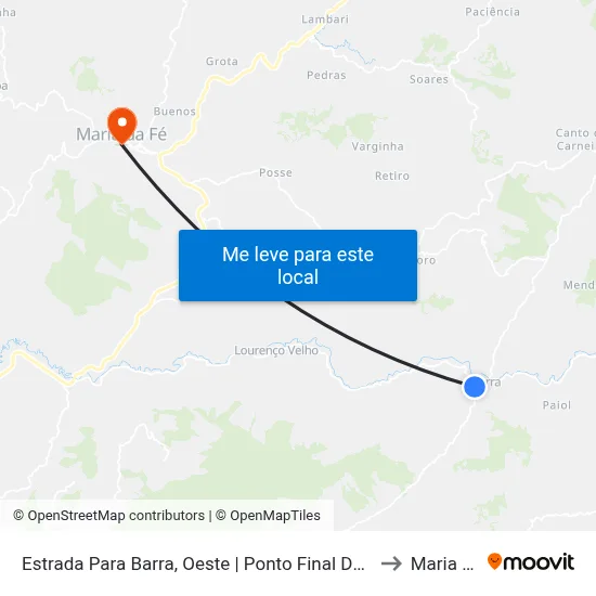 Estrada Para Barra, Oeste | Ponto Final Da Linha 14 Na Barra to Maria da Fé map