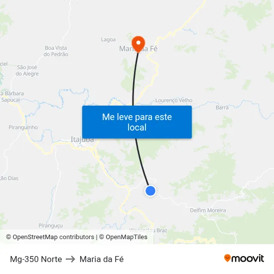 Mg-350 Norte to Maria da Fé map