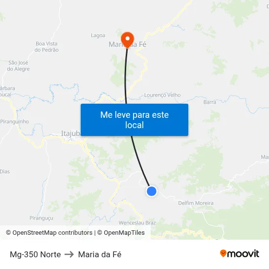 Mg-350 Norte to Maria da Fé map