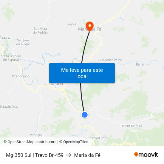 Mg-350 Sul | Trevo Br-459 to Maria da Fé map