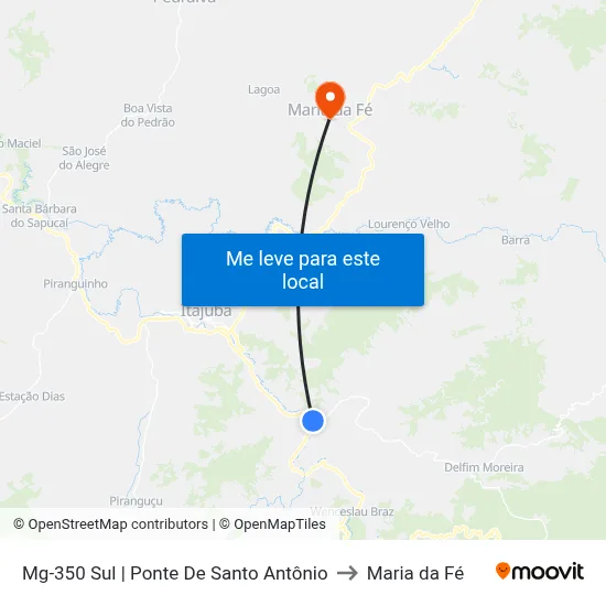 Mg-350 Sul | Ponte De Santo Antônio to Maria da Fé map