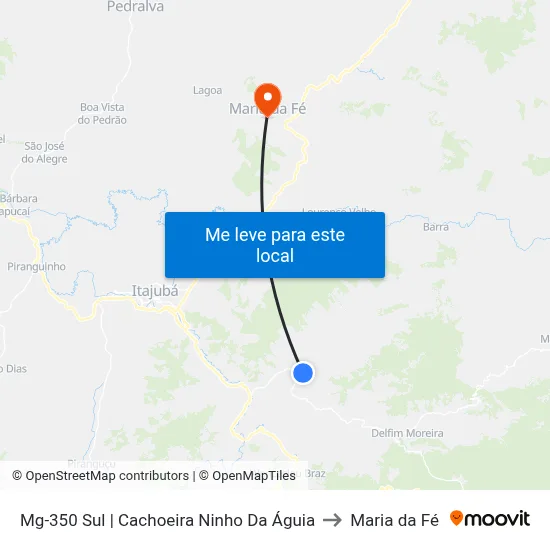 Mg-350 Sul | Cachoeira Ninho Da Águia to Maria da Fé map