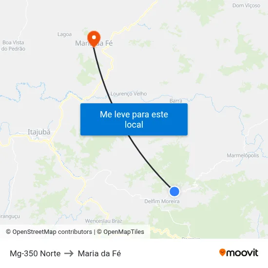 Mg-350 Norte to Maria da Fé map