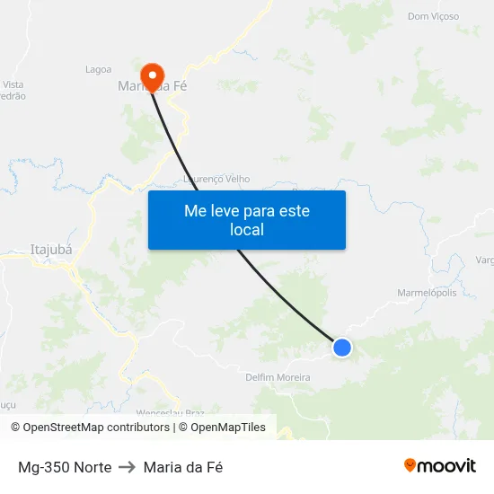 Mg-350 Norte to Maria da Fé map