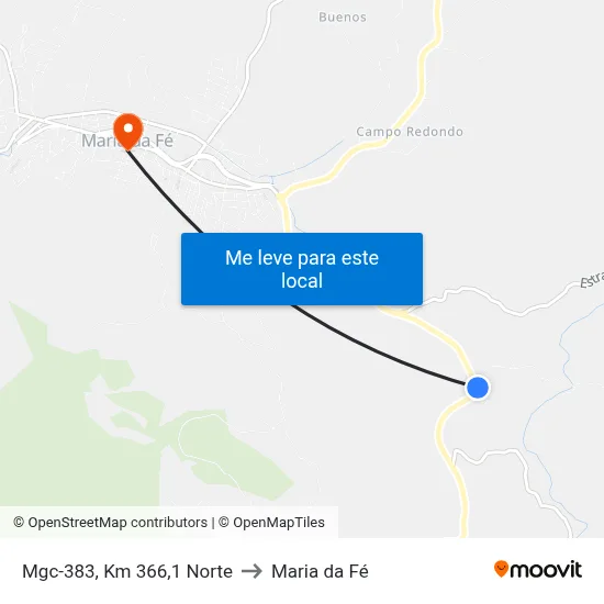 Mgc-383, Km 366,1 Norte to Maria da Fé map