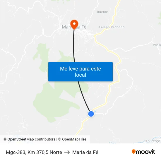 Mgc-383, Km 370,5 Norte to Maria da Fé map