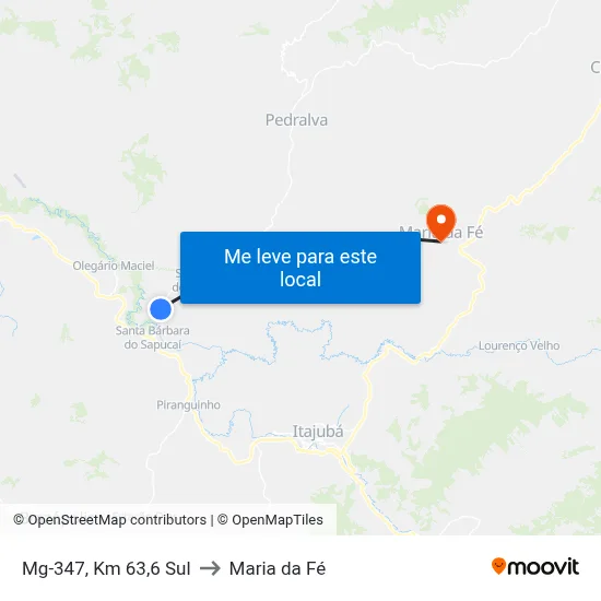 Mg-347, Km 63,6 Sul to Maria da Fé map