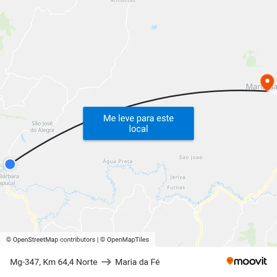 Mg-347, Km 64,4 Norte to Maria da Fé map