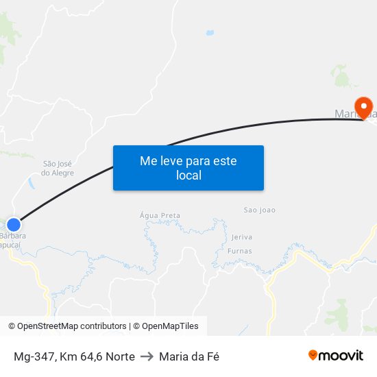 Mg-347, Km 64,6 Norte to Maria da Fé map