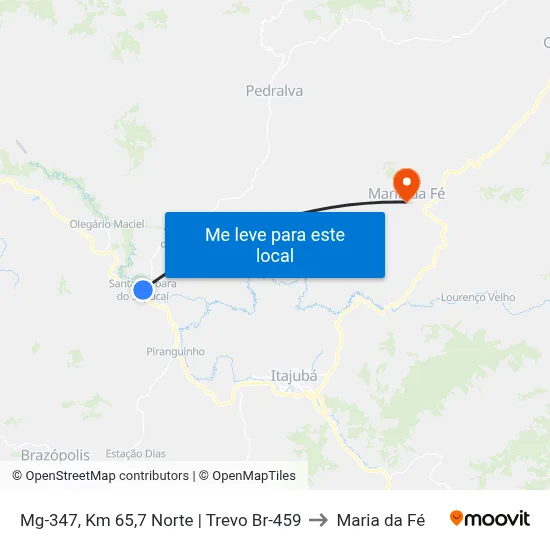 Mg-347, Km 65,7 Norte | Trevo Br-459 to Maria da Fé map