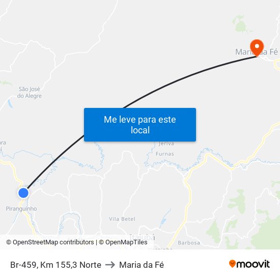 Br-459, Km 155,3 Norte to Maria da Fé map