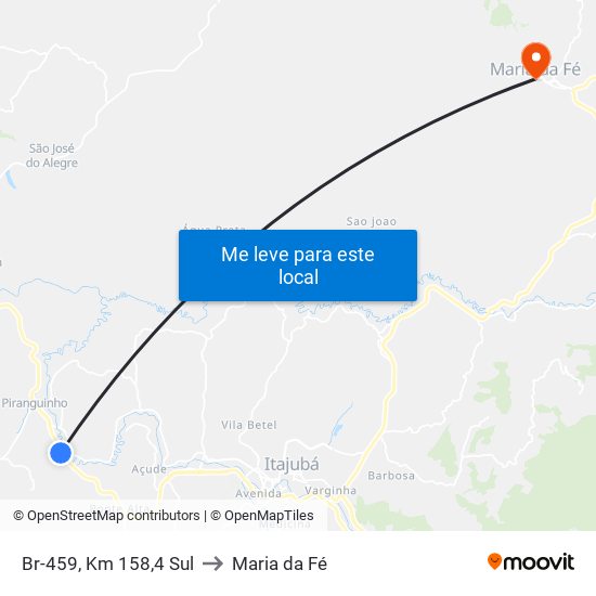 Br-459, Km 158,4 Sul to Maria da Fé map