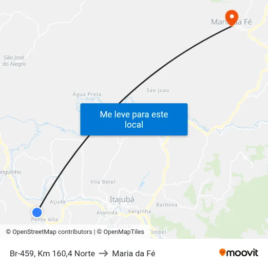 Br-459, Km 160,4 Norte to Maria da Fé map