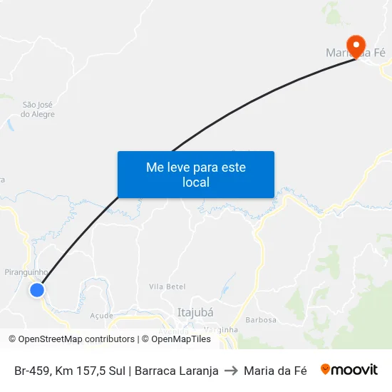 Br-459, Km 157,5 Sul | Barraca Laranja to Maria da Fé map