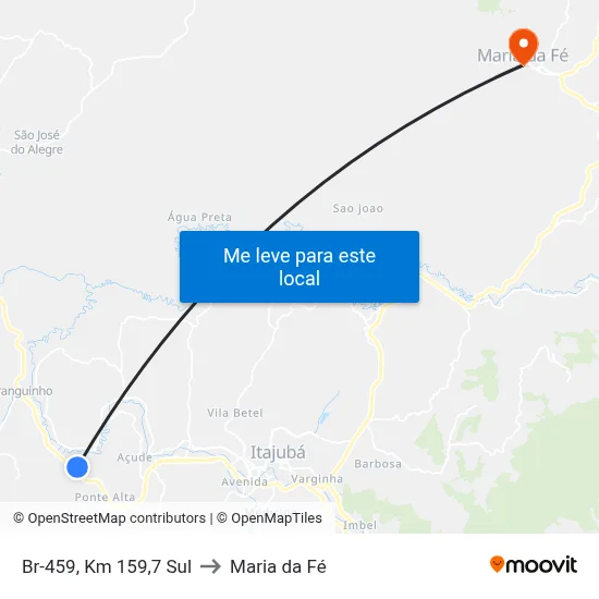 Br-459, Km 159,7 Sul to Maria da Fé map