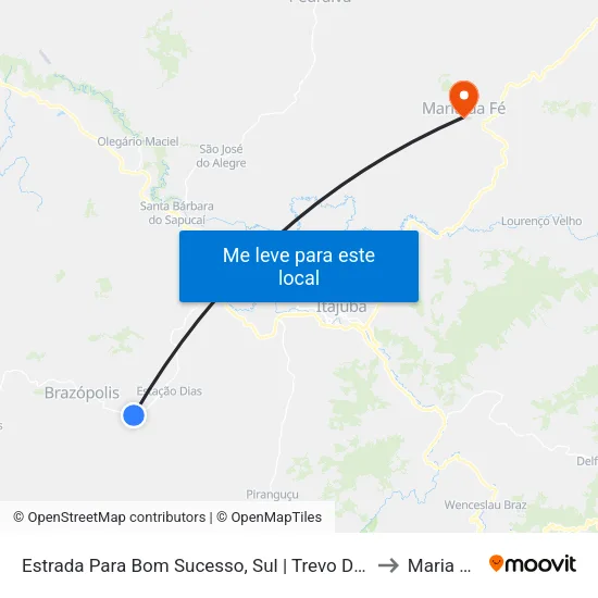 Estrada Para Bom Sucesso, Sul | Trevo De Bom Sucesso to Maria da Fé map
