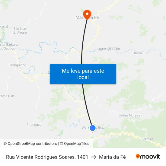 Rua Vicente Rodrigues Soares, 1401 to Maria da Fé map