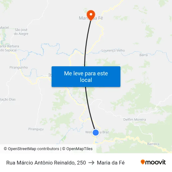 Rua Márcio Antônio Reinaldo, 250 to Maria da Fé map