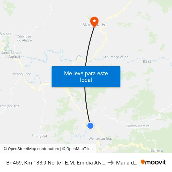 Br-459, Km 183,9 Norte | E.M. Emídia Alves Da Costa to Maria da Fé map