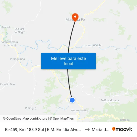Br-459, Km 183,9 Sul | E.M. Emídia Alves Da Costa to Maria da Fé map