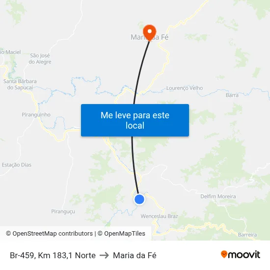 Br-459, Km 183,1 Norte to Maria da Fé map