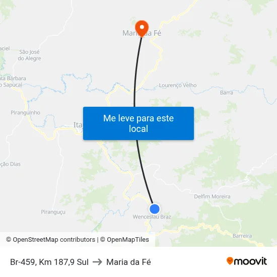 Br-459, Km 187,9 Sul to Maria da Fé map