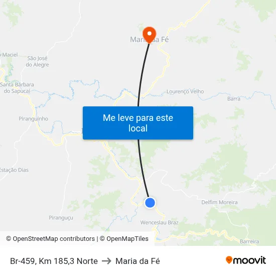 Br-459, Km 185,3 Norte to Maria da Fé map