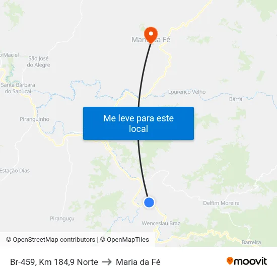 Br-459, Km 184,9 Norte to Maria da Fé map
