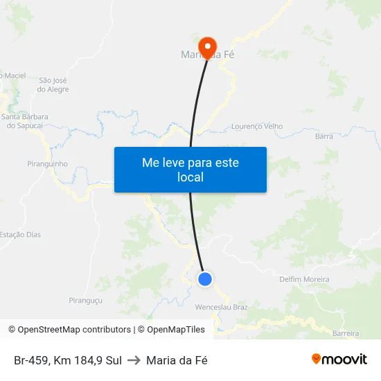 Br-459, Km 184,9 Sul to Maria da Fé map
