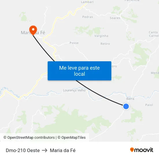 Dmo-210 Oeste to Maria da Fé map