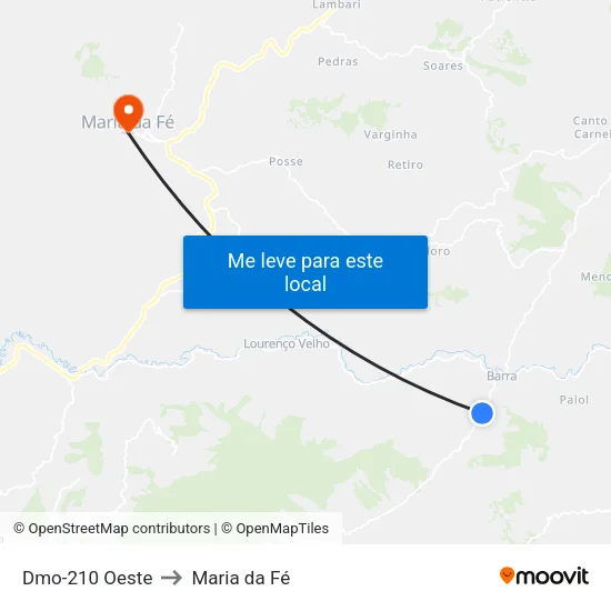 Dmo-210 Oeste to Maria da Fé map